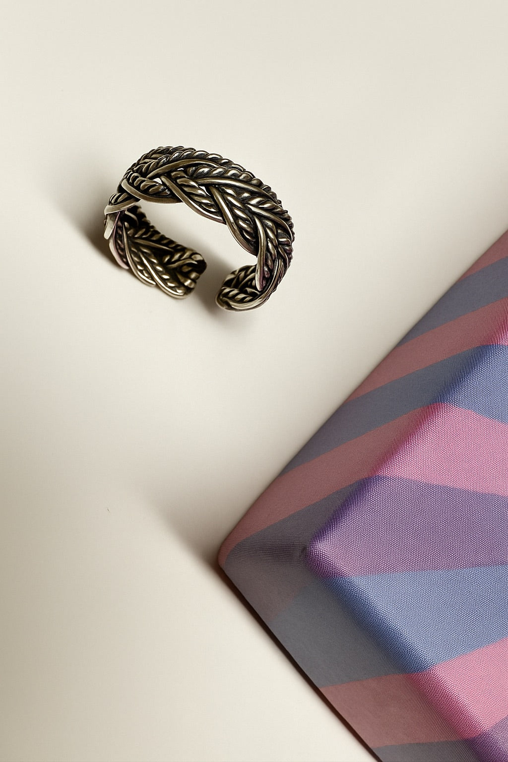 Braided Silver Open Cuff Ring