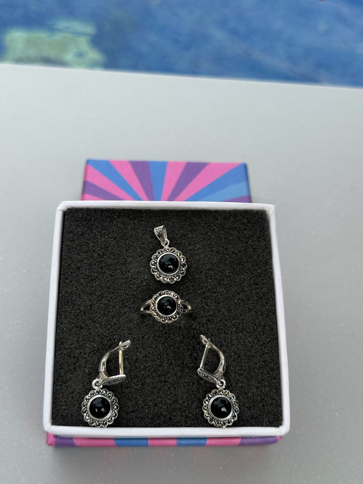 Emerald Cabochon Marcasite Vintage Set