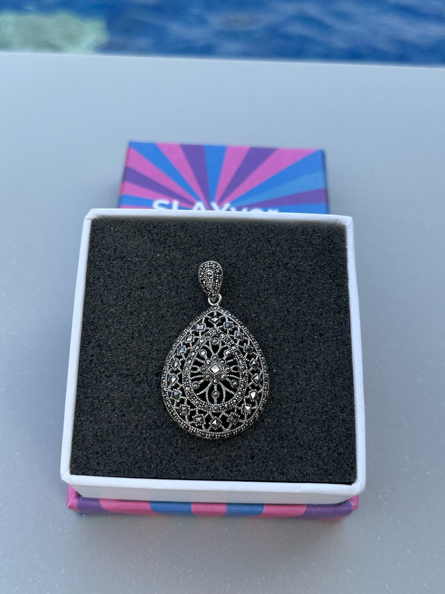 Filigree Marcasite Teardrop Pendant
