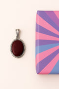 Garnet Oval Beaded Border Pendant