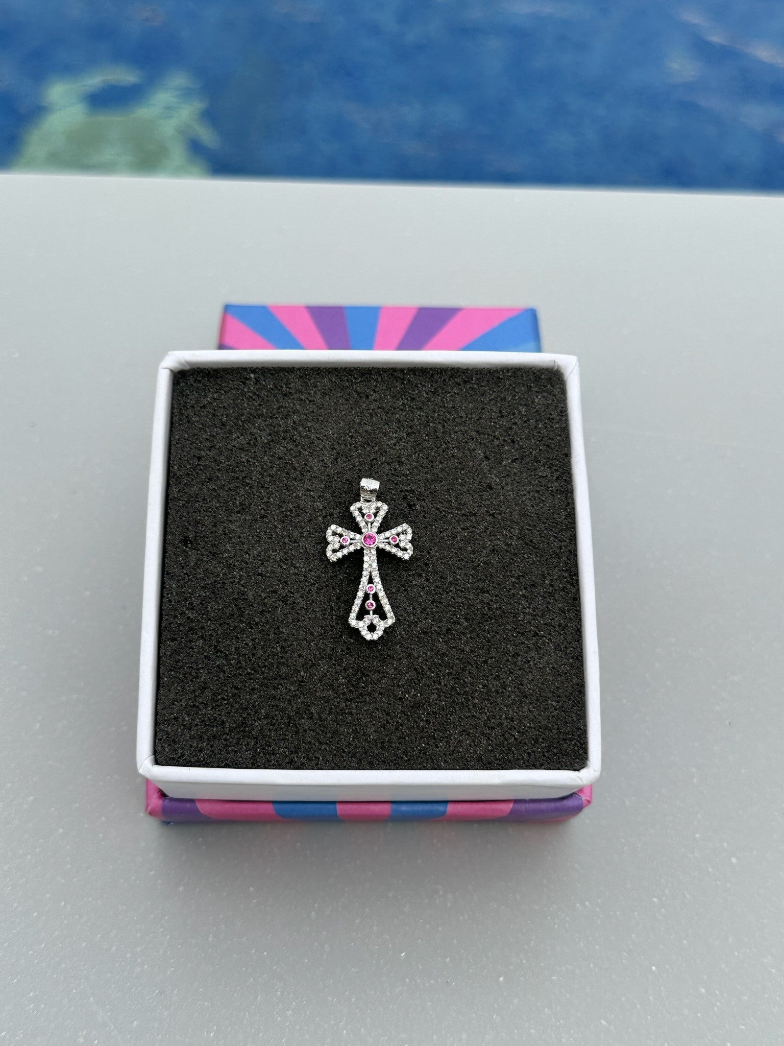 Garnet Red Beaded Oval Cross