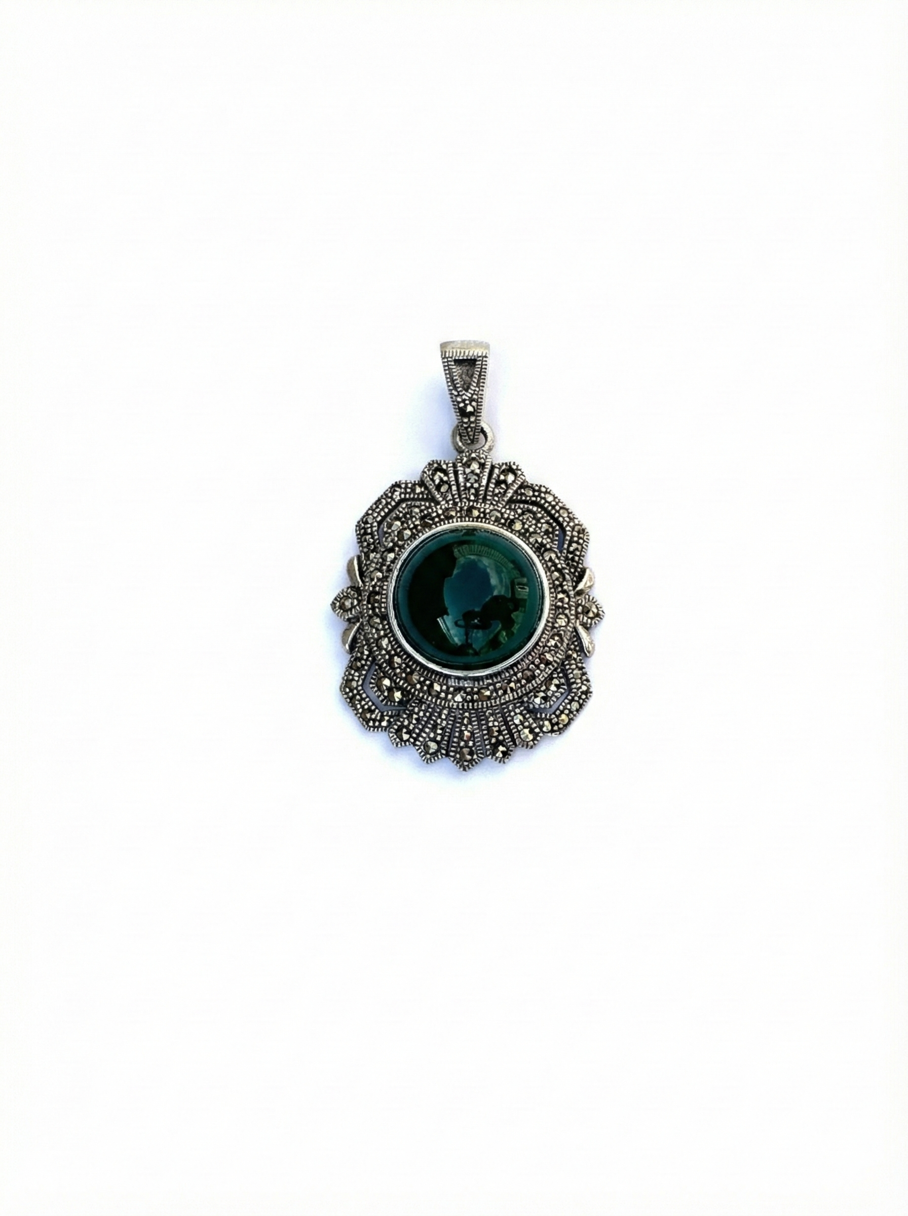 Malachite Marcasite Vintage Medallion