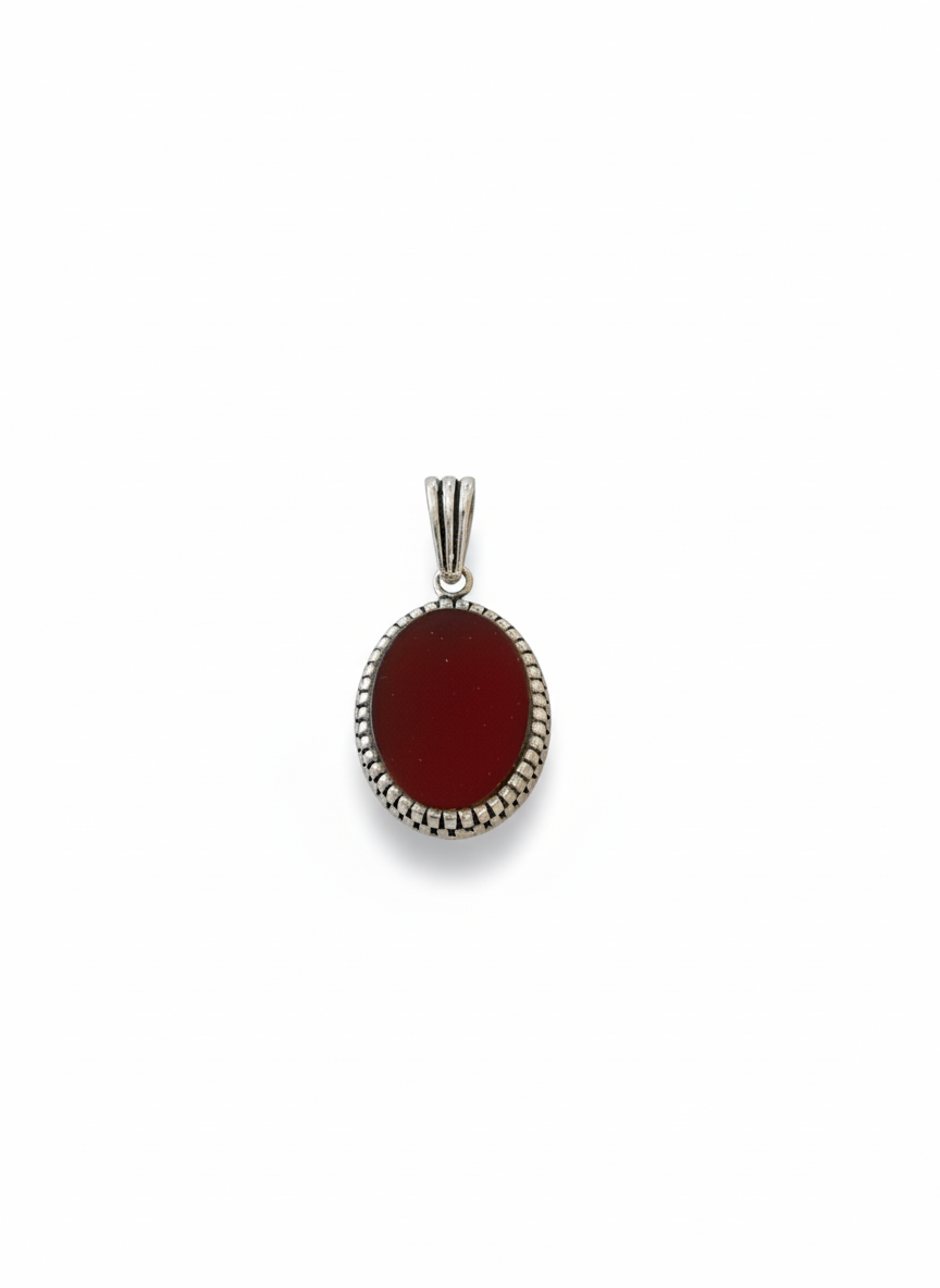 Garnet Oval Beaded Border Pendant
