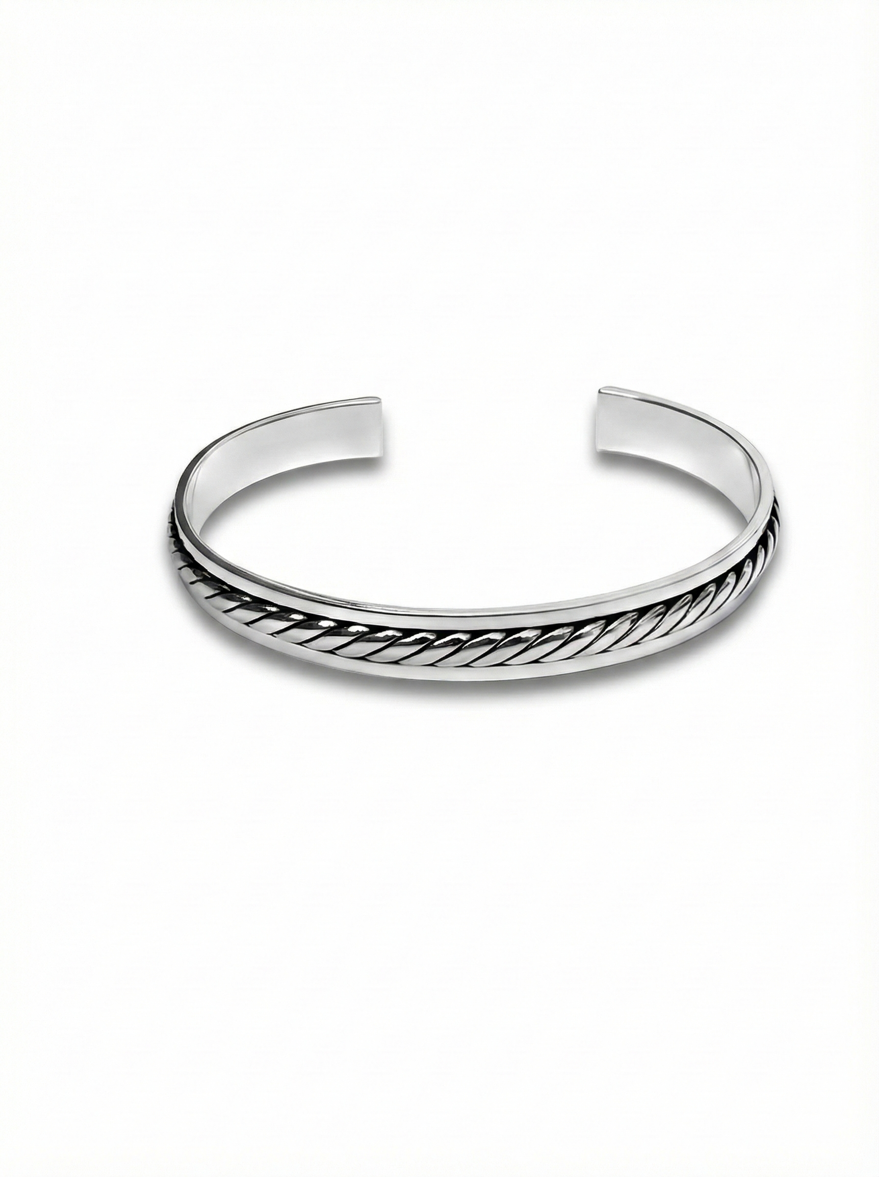 Polished Silver Rope Edge Cuff