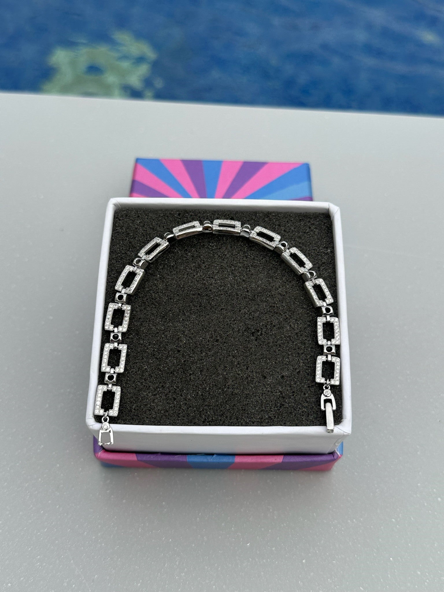 Geometric Circles Squares CZ Bracelet