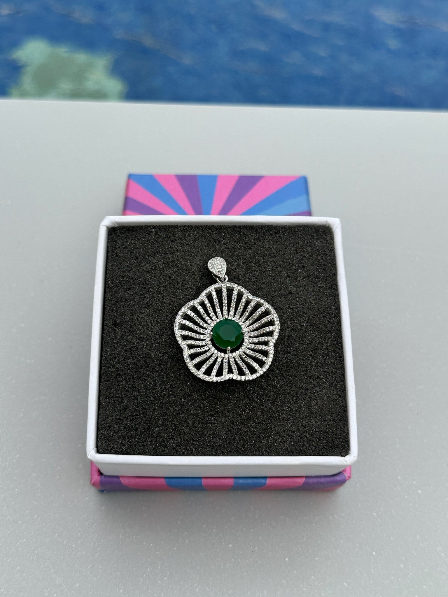 Green Center CZ Flower Halo