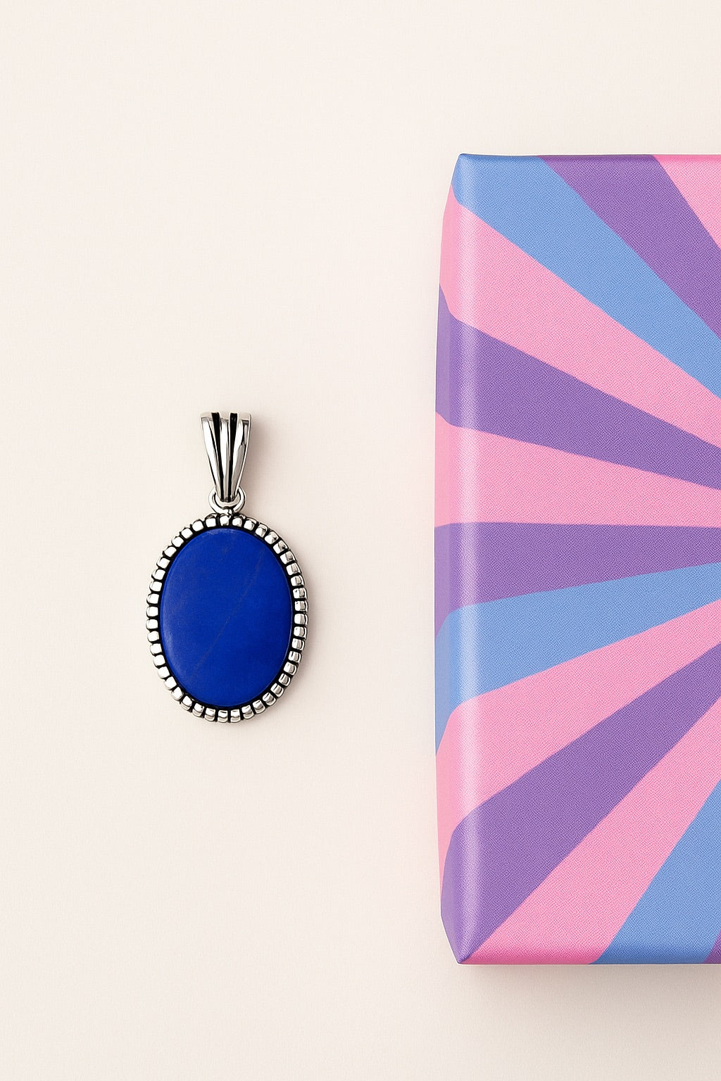 Lapis Blue Oval Beaded Pendant