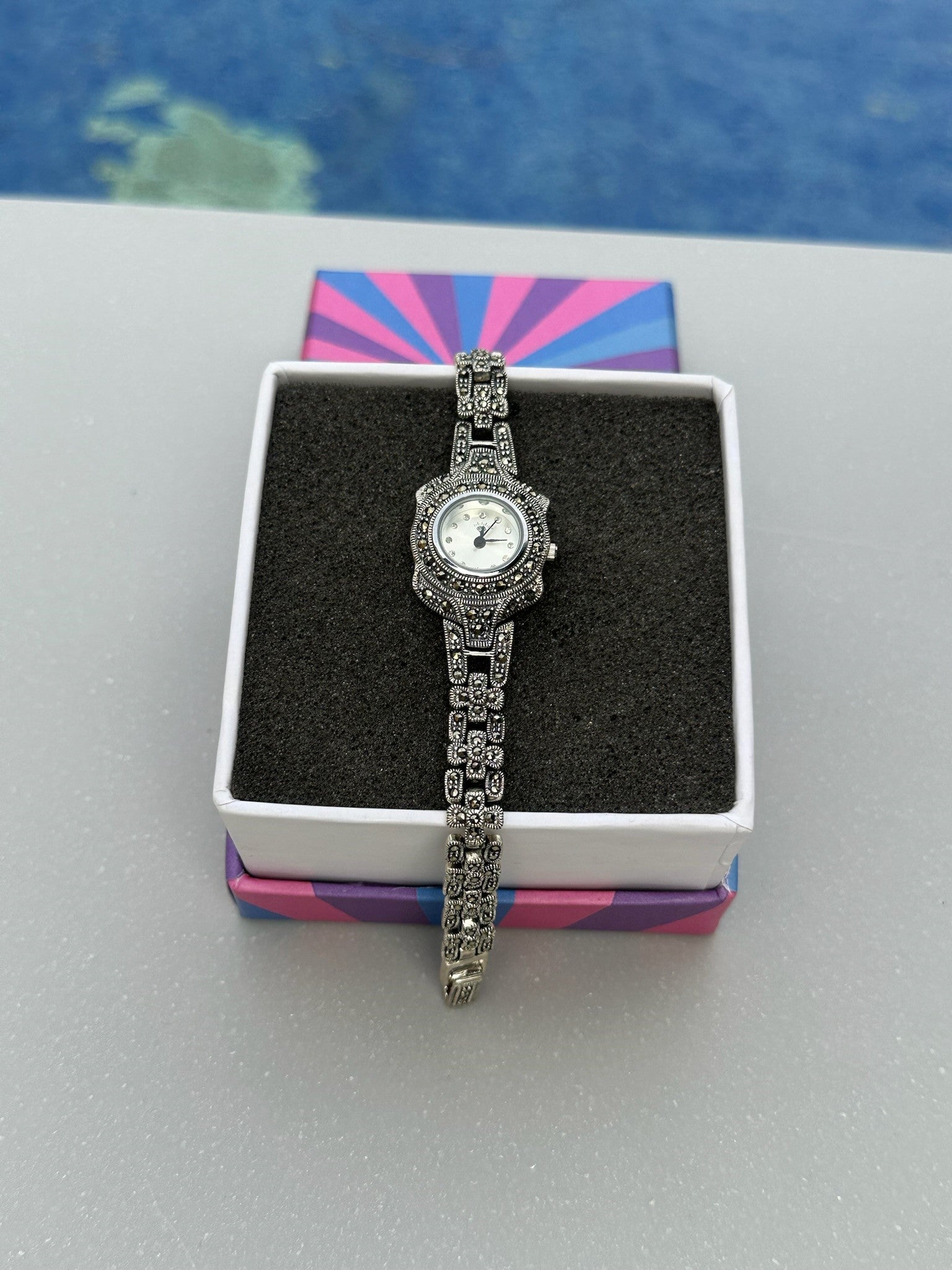 Marcasite Oval Link Vintage Watch