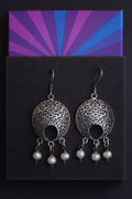 Oxidized Filigree Pearl Dangle Earrings