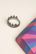 Oxidized Silver Crown Band Ring