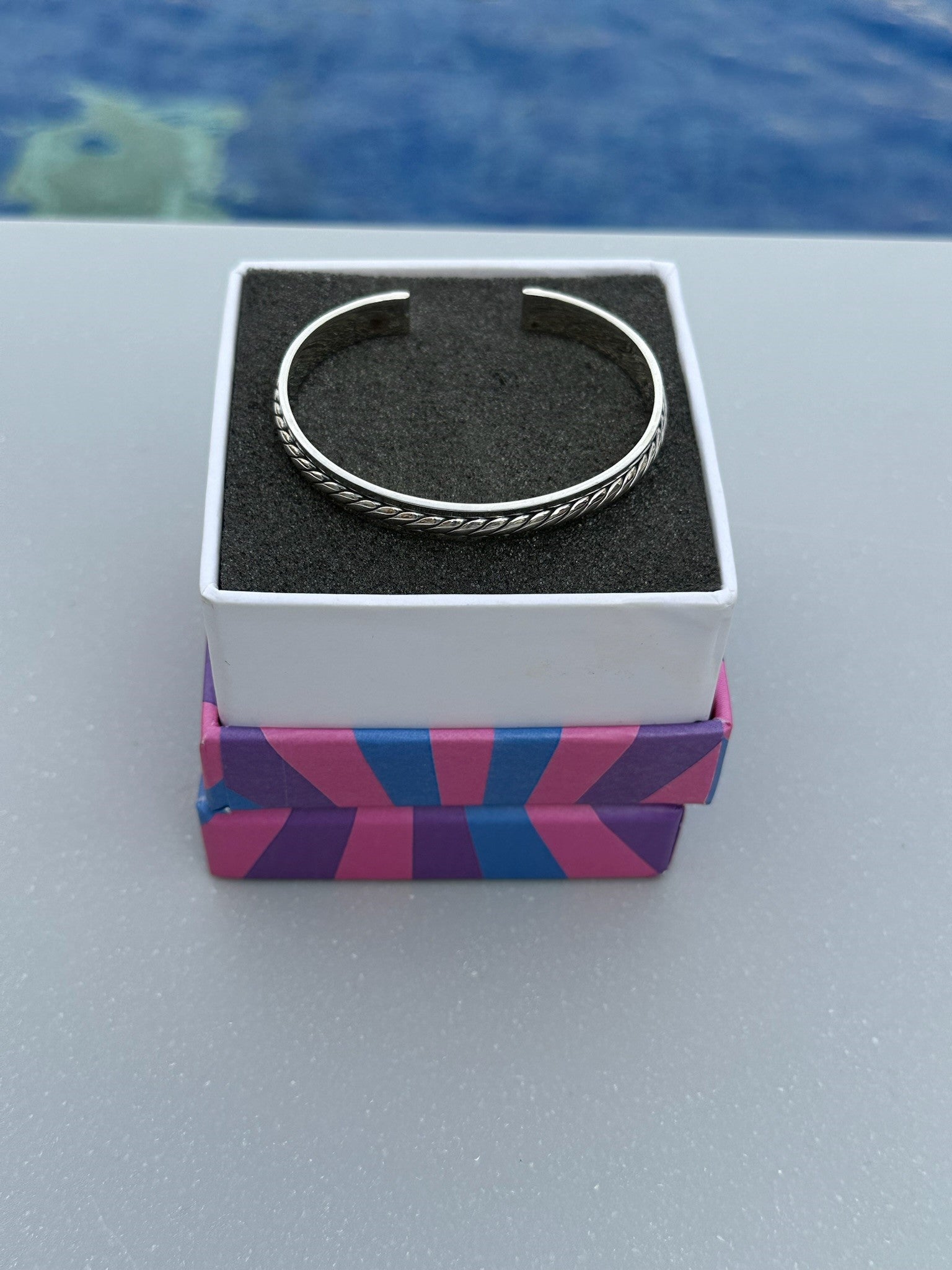 Polished Silver Rope Edge Cuff