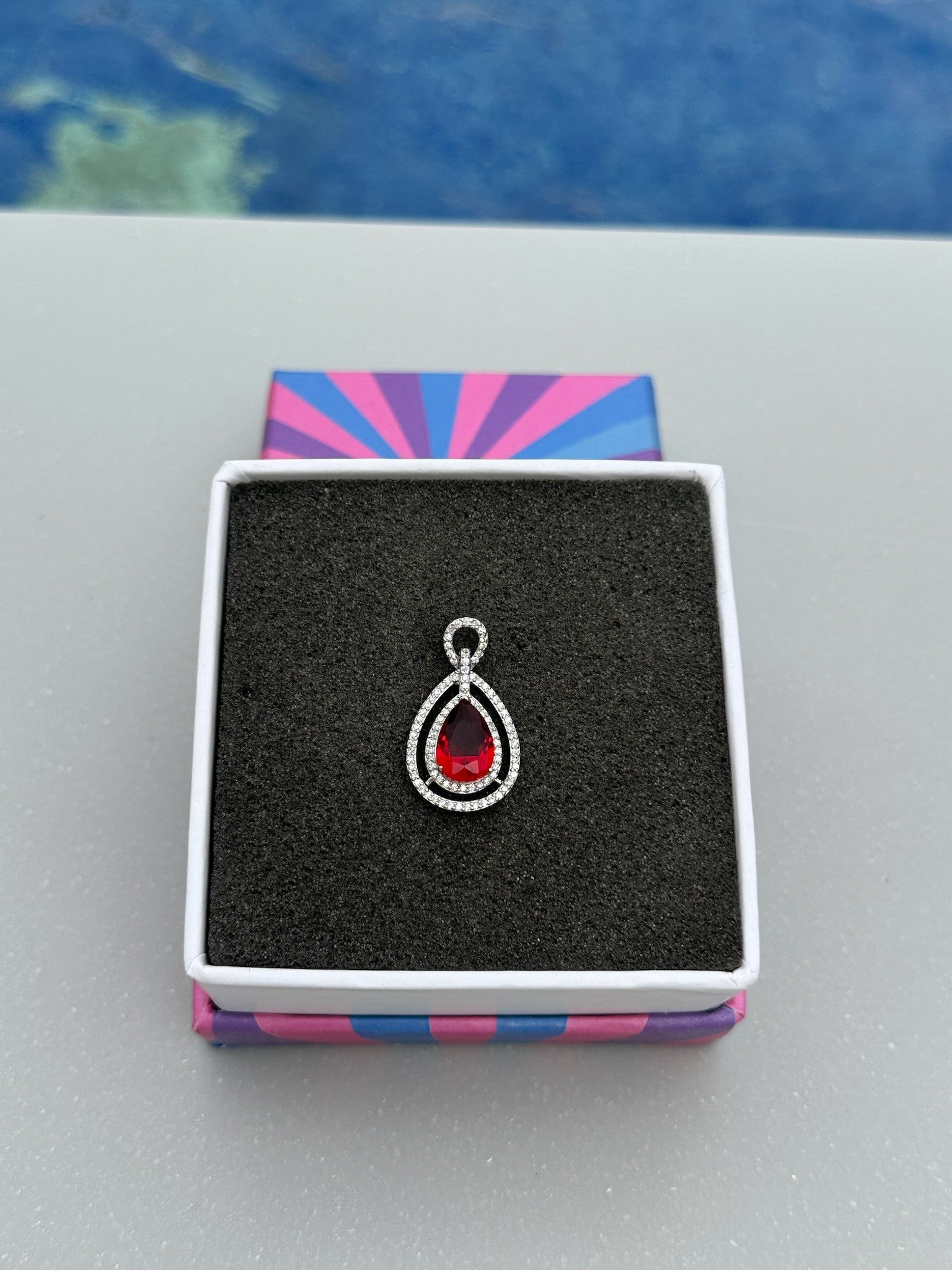 Red Teardrop Pave Double Halo