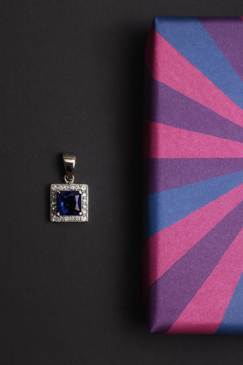 Sapphire Blue Rectangle Halo Pendant