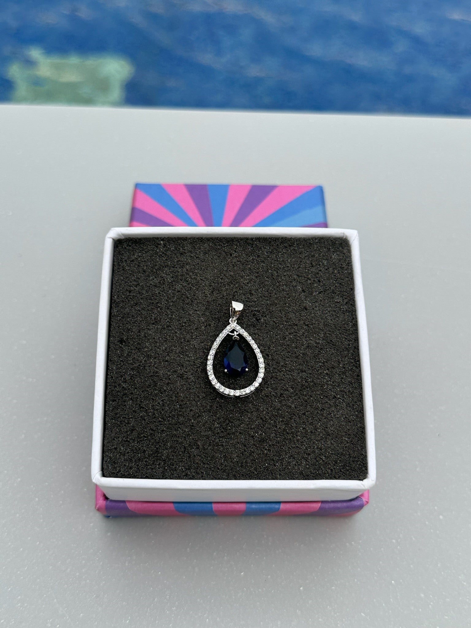 Sapphire Teardrop Pave Halo