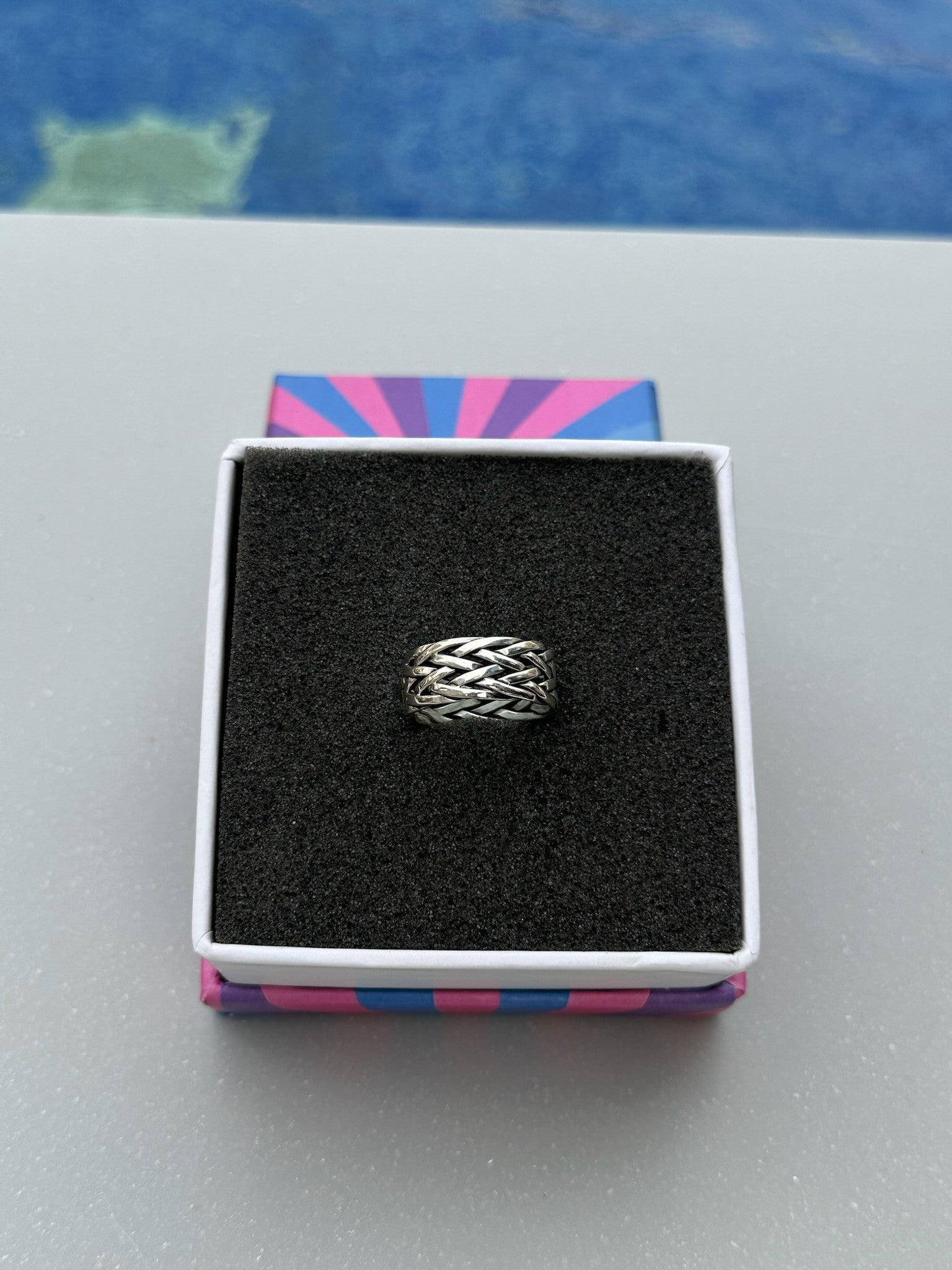 Wide Silver Woven Basket Ring